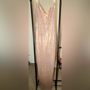 Rose Gold Sequin Maxi Dress with Leg Slit Size Large